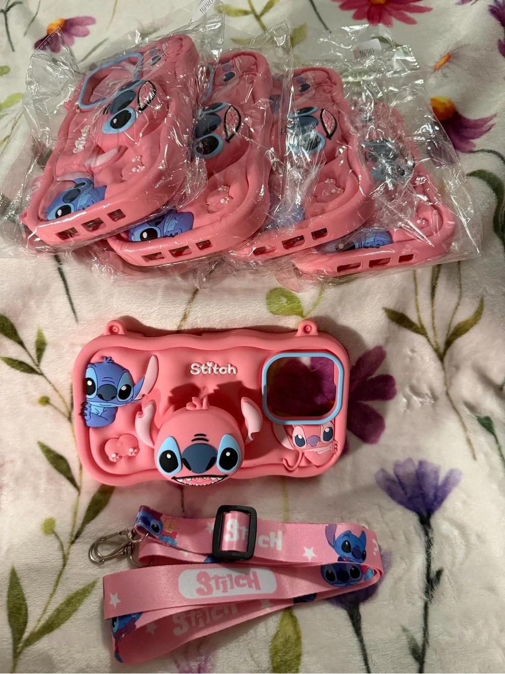 5‼️ Pink Stitch Silicone iphone 16 Pro Crossbody Pop-socket Case
